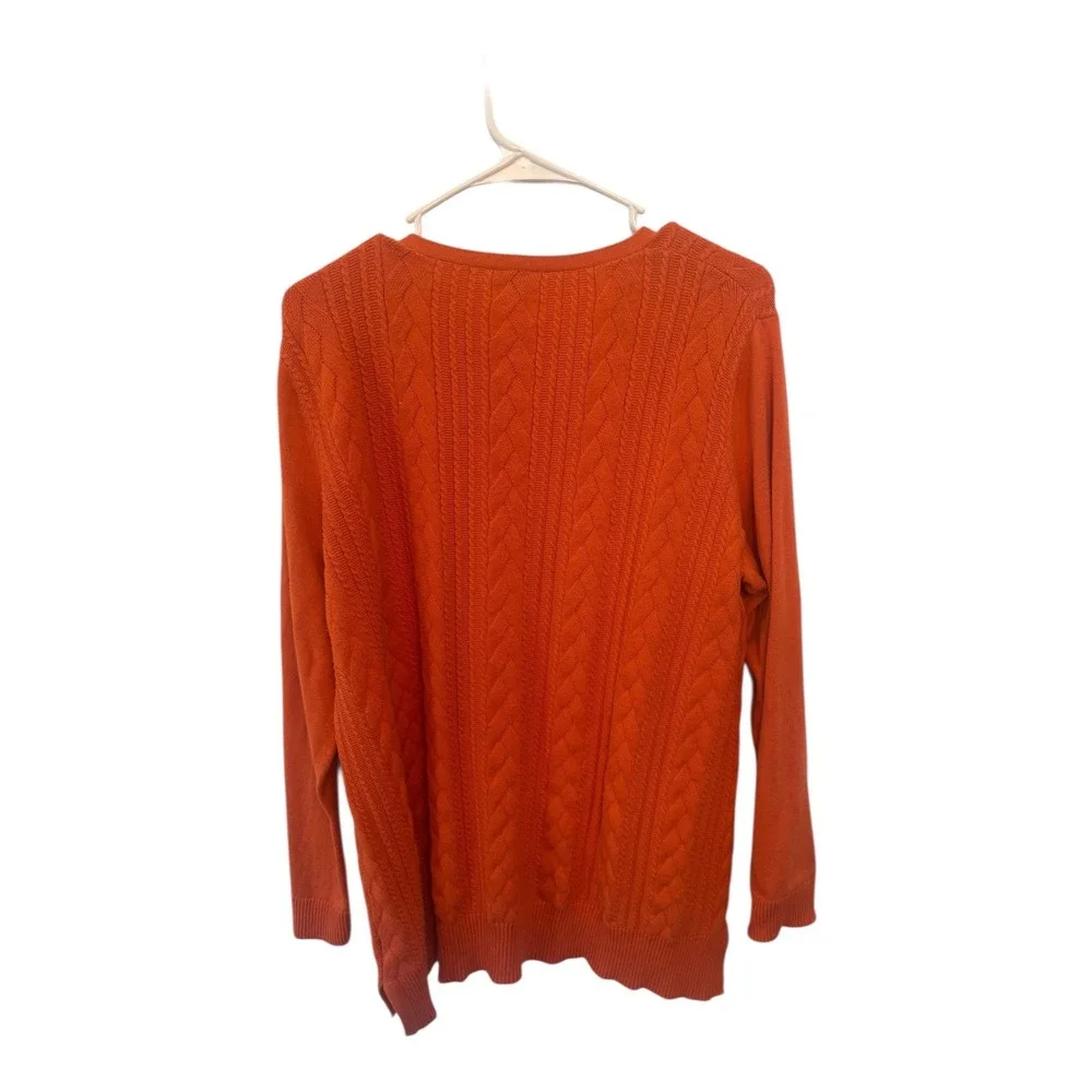 Talbots 1X V-Neck 100% Cotton Cable Knit Sweater Plus Orange Casual Cozy‎ Preppy